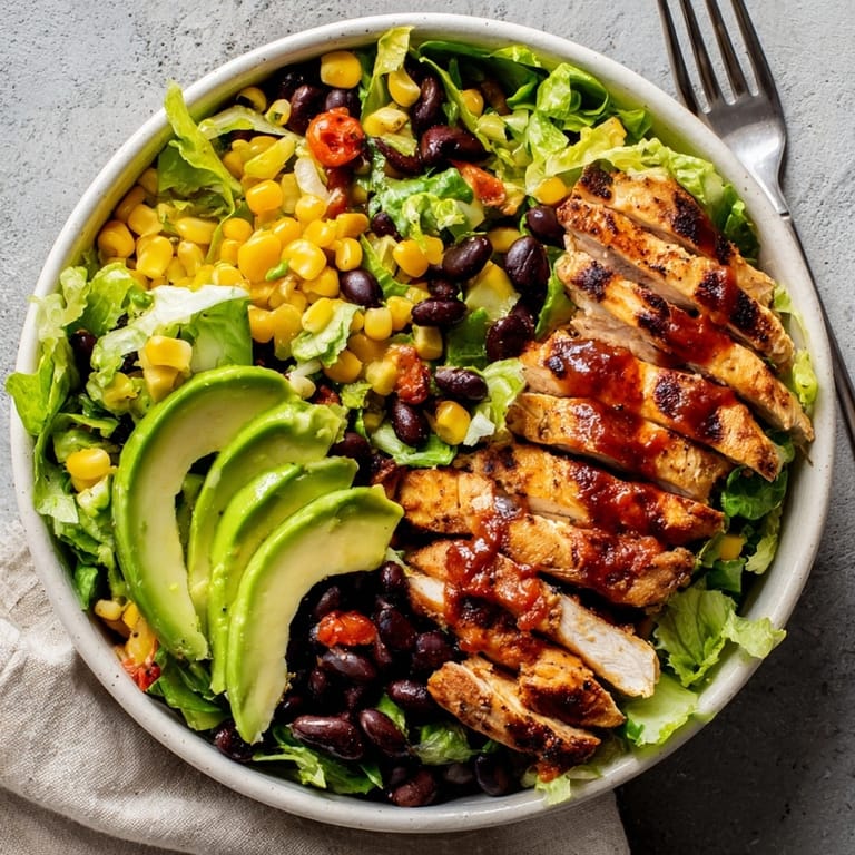 Fresh Southwest chicken salad bowl with zesty salsa-lime dressing, perfect for lunch.