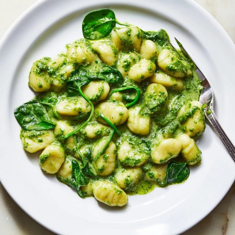 Delicious Creamy Pesto Gnocchi, topped with parmesan, ready to serve for a tasty meal.
