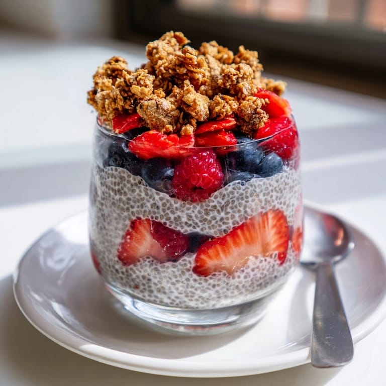 Homemade chia berry parfait: a delicious, healthy breakfast or dessert with fresh fruit.