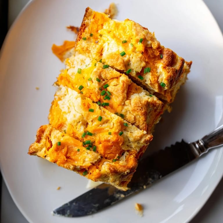 Savory layers of Flaky Sweet Potato Cheddar Muffin Loaf, perfect for breakfast enjoyment.  