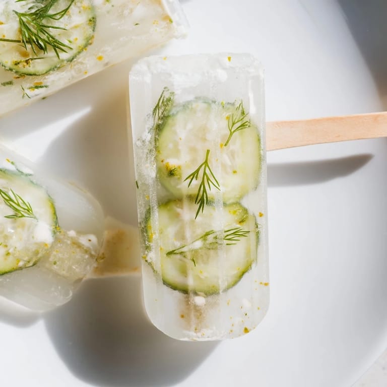 Tangy Dill Pickle Buffalo Ranch Soda Pops nestled in popsicle molds, showcasing vibrant layers.  