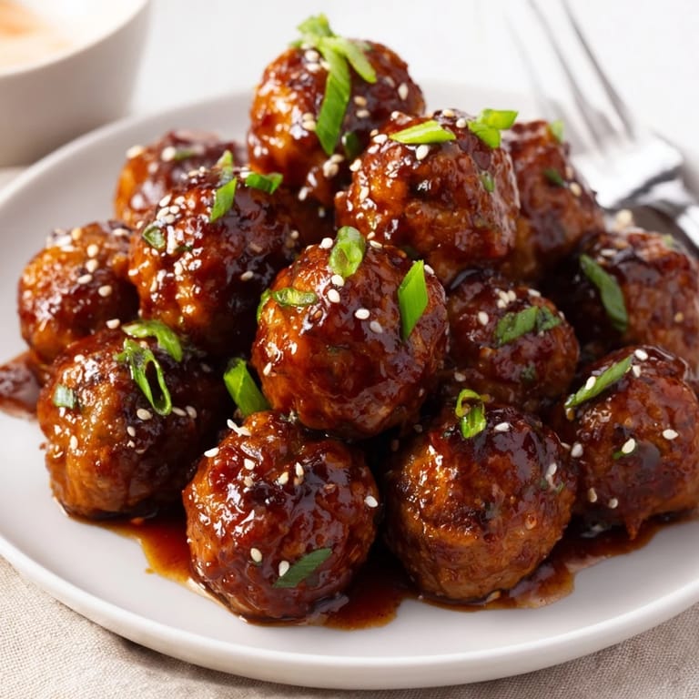 Flavor-packed Korean BBQ meatballs drizzled in glaze, perfect for your next party.