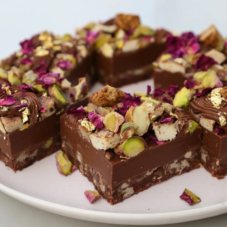 Rich chocolate bar inspired creations garnished with spiced date caramel and floral notes.