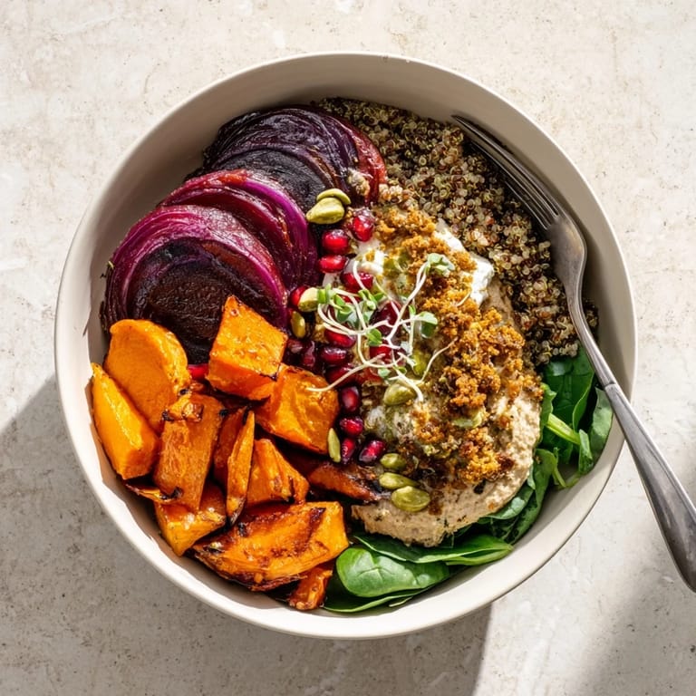 Flavorful spiced winter bowls showcasing vibrant roasted veggies and pomegranate seeds.