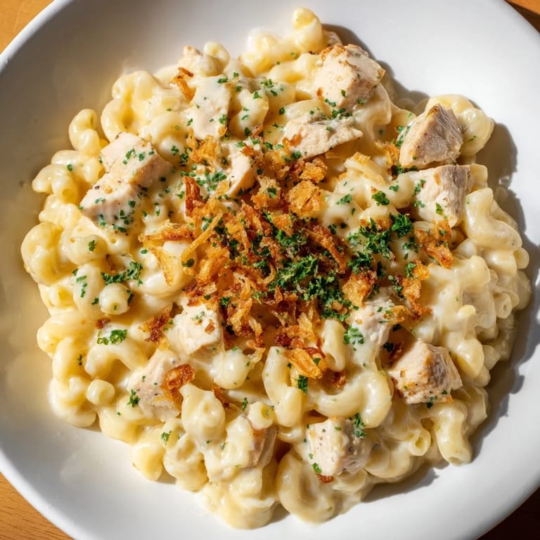 Rich and savory One-Pot Honey BBQ Chicken Mac and Cheese, showcasing the perfectly combined flavors and textures.
