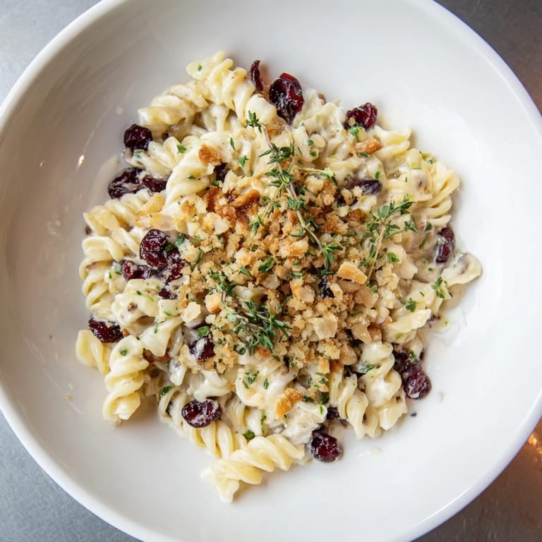 Golden-brown crumbs topping the rich Cranberry and Brie Tartlet Pasta, featuring softened Brie and sweet cranberries.