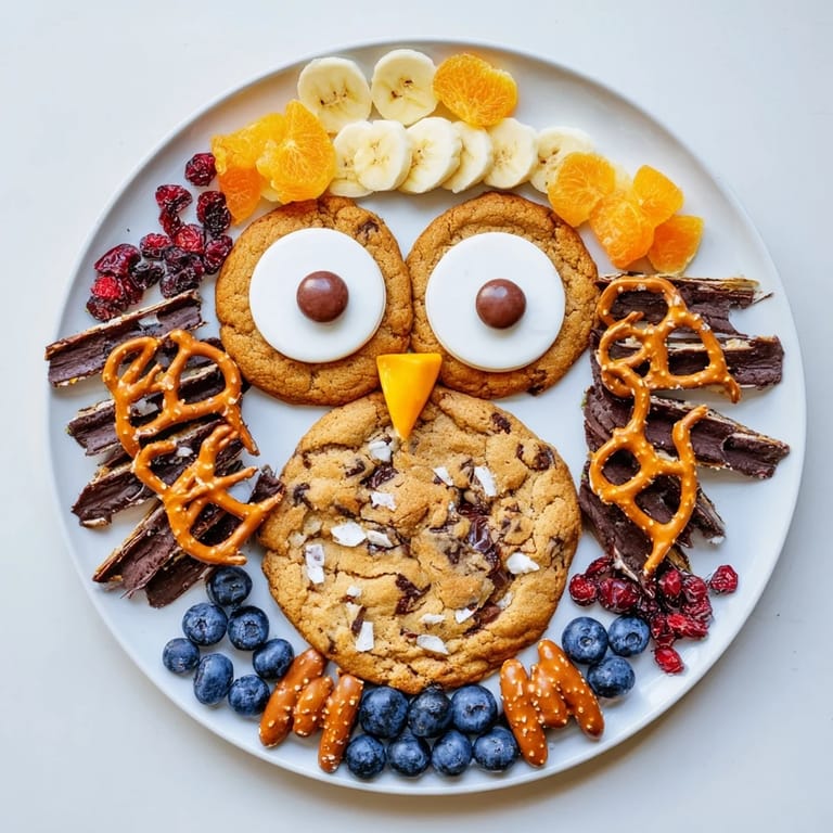 Imagine a whimsical Owl Hooting Dessert Board displaying colorful sweets and treats, ready to be enjoyed.