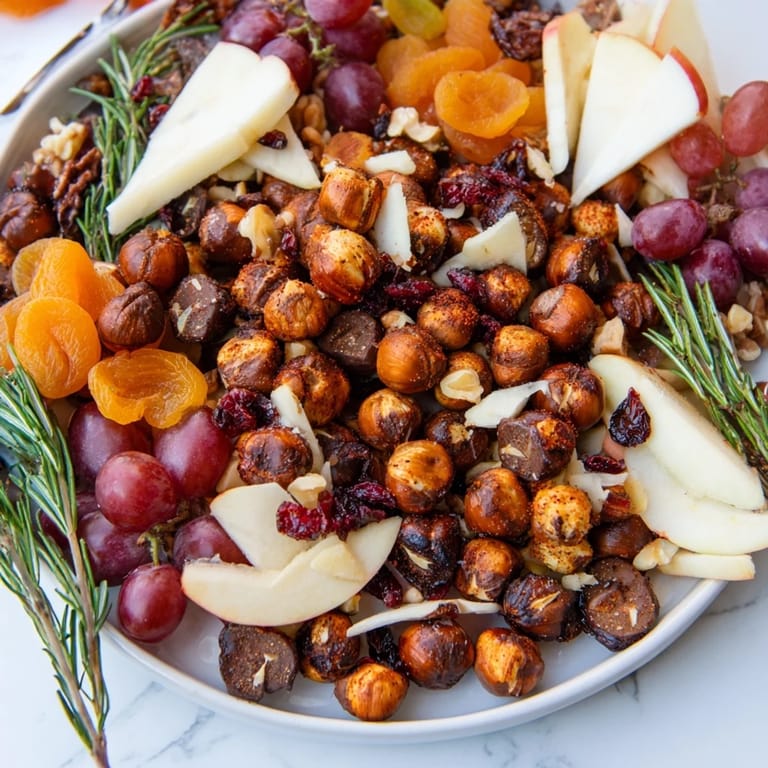 Vibrant autumn flavors displayed: the Squirrels Acorn Hoard Platter laden with nuts, cheeses, and fruit.