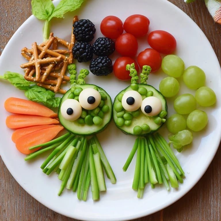 This easy Frog Pond Snack Tray recipe includes playful frog-shaped snacks with colorful fruits arranged creatively.