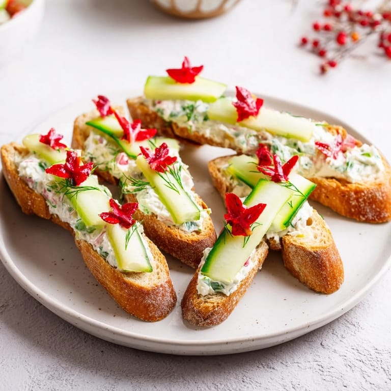 Cool cucumber rounds stack atop creamy cream cheese within these tempting Cucumber and Cream Cheese Tree Stacks.