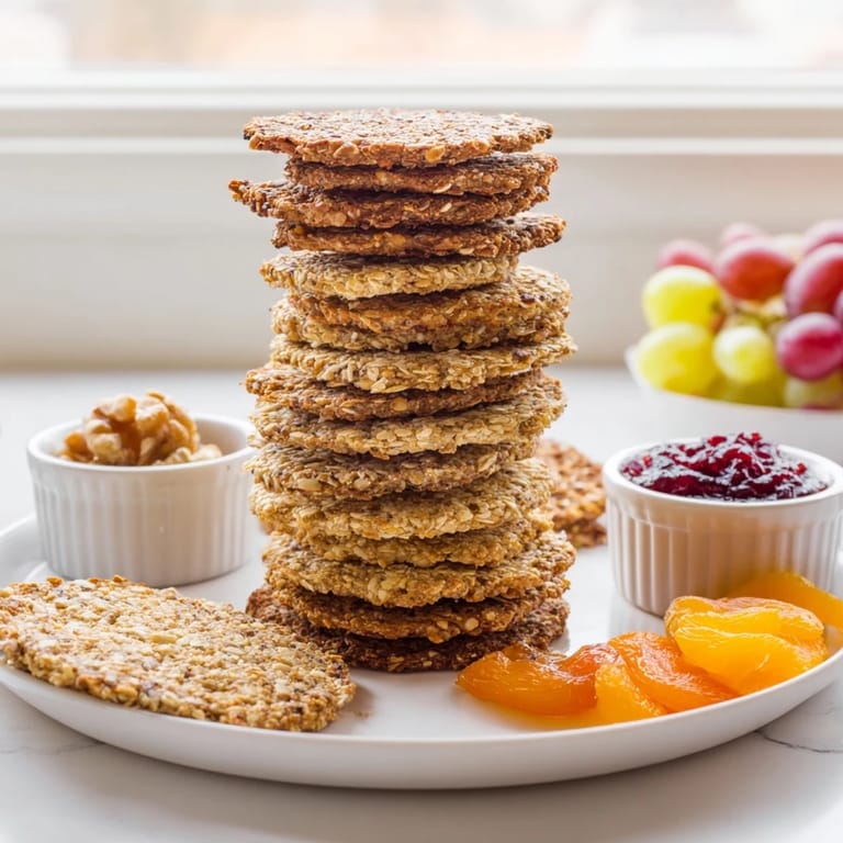 Crisp, golden Gourmet Crackers beautifully arranged with vibrant preserves, ready for a delicious treat.