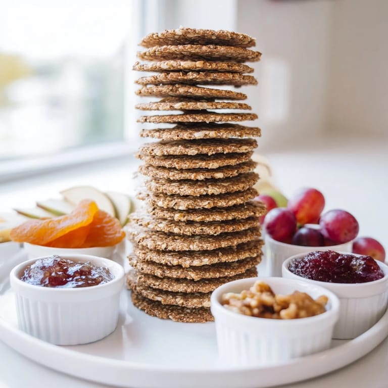 Visually stunning tower of Gourmet Crackers, perfect for an elegant appetizer, enhanced with fruits.