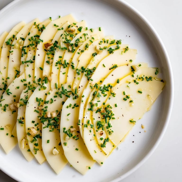 A close-up of a Swiss cheese fan, sprinkled with chives, offering a cheesy, savory aroma.