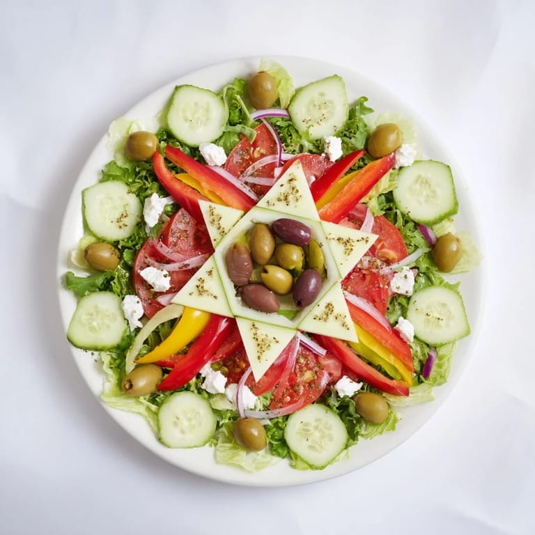 Beautifully arranged Star of David Salad Platter, a festive, vegetarian appetizer featuring fresh flavors.