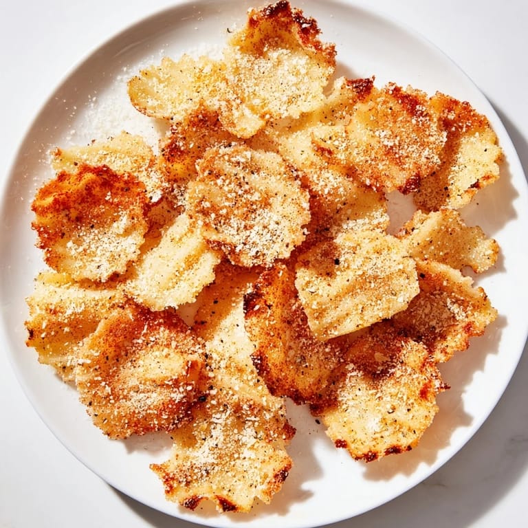 Imagine these crispy Parmesan pasta chips, a golden-brown snack seasoned to perfection, ready with marinara.