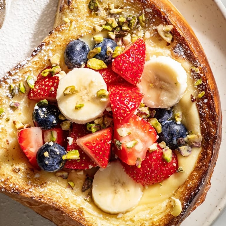 Sizzling baked Viral Yogurt Toast, showcasing a delicious yogurt custard topped with fresh berries, ready to serve.