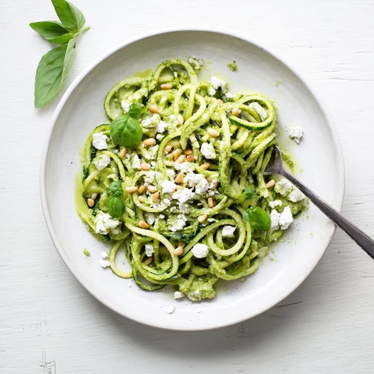 Sautéed zucchini noodles with sun-dried tomatoes and feta cheese, perfect for a quick gluten-free vegetarian dinner.