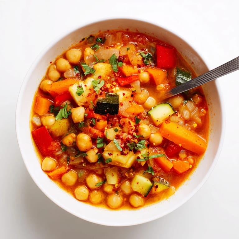 Healthy vegan Spicy Chickpea Stew served over quinoa with lemon wedges on the side.