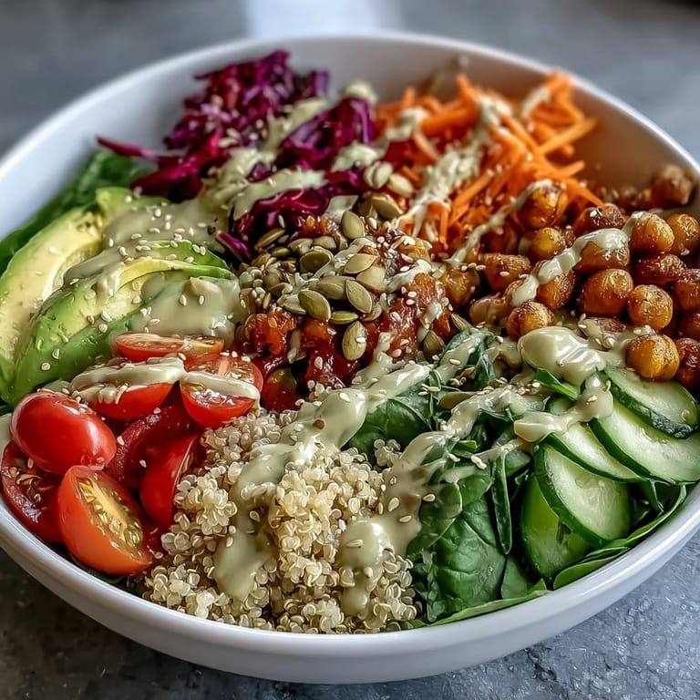 Beautifully arranged Rainbow Buddha Bowl showcasing fresh ingredients, perfect for a healthy meal.