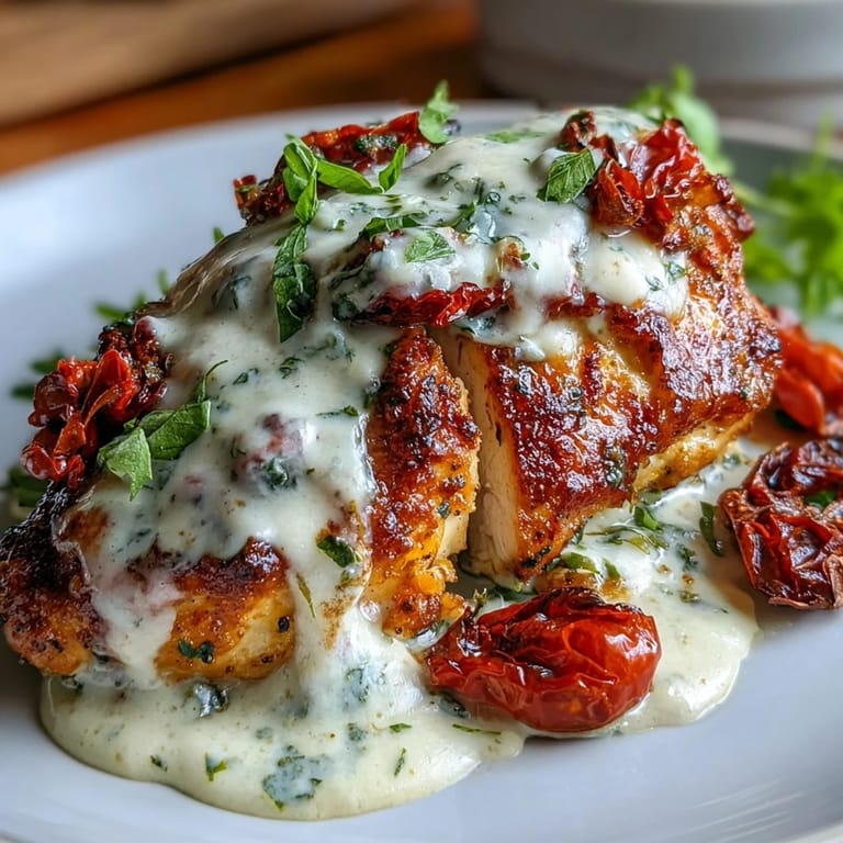 Cozy, restaurant-style Creamy Tuscan Chicken featuring tender chicken in a luscious, aromatic cream sauce with vegetables.