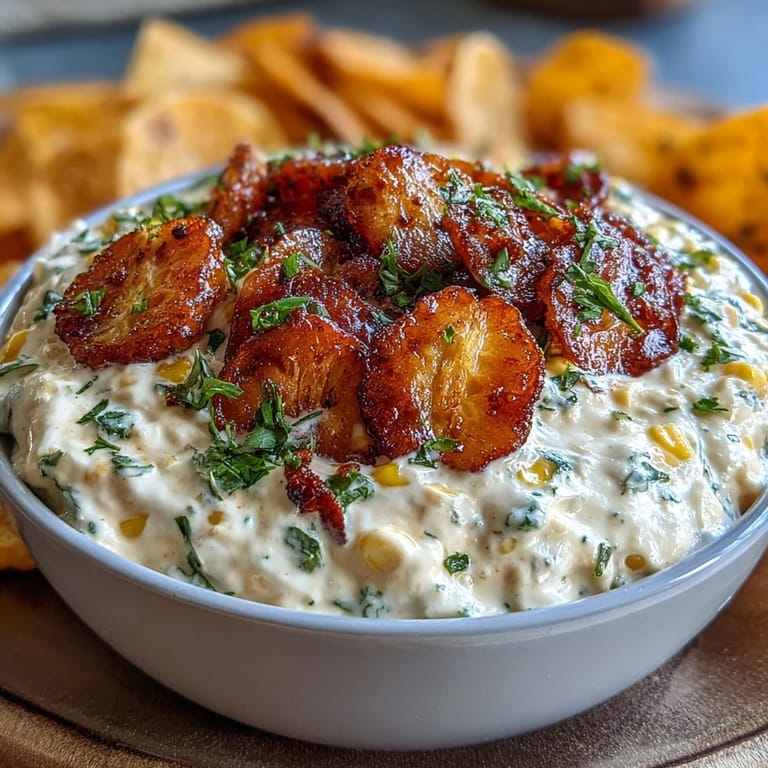 Spicy Mexican elote dip featuring tangy cotija, jalapeño, and fresh cilantro, perfect for Cinco de Mayo.