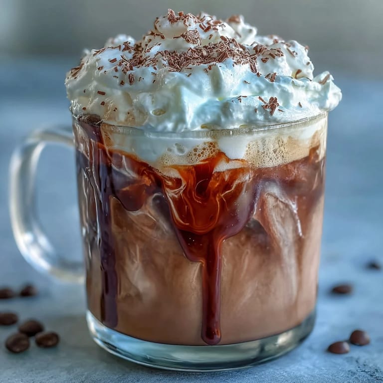 Velvety chocolate cream floats atop chilled cold brew coffee, garnished with chocolate syrup and cocoa powder for a decadent finish.