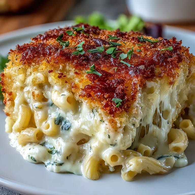 Rich and creamy mac and cheese bake featuring sharp cheddar and Gruyère in a golden crust