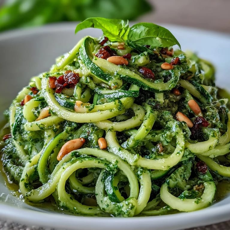Creamy Avocado Pesto Zucchini Noodles: healthy, homemade vegan dish plated for perfection.