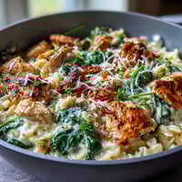 Creamy one-pot lemon orzo with tender chicken and fresh spinach, a bright and comforting Mediterranean-inspired dinner.  