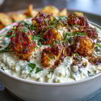 Creamy elote dip with charred corn, cotija cheese, and lime served with crispy tortilla chips.