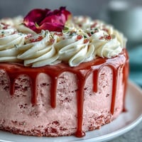 Bridal Shower Rosé Velvet Cake showcasing delicate pink layers and elegant gold drip icing.